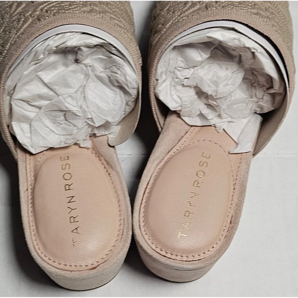 Taryn‎ Rose Nancy Knit Ceramic Beige Floral Textured Slide Mules 34TR0335 5.5M